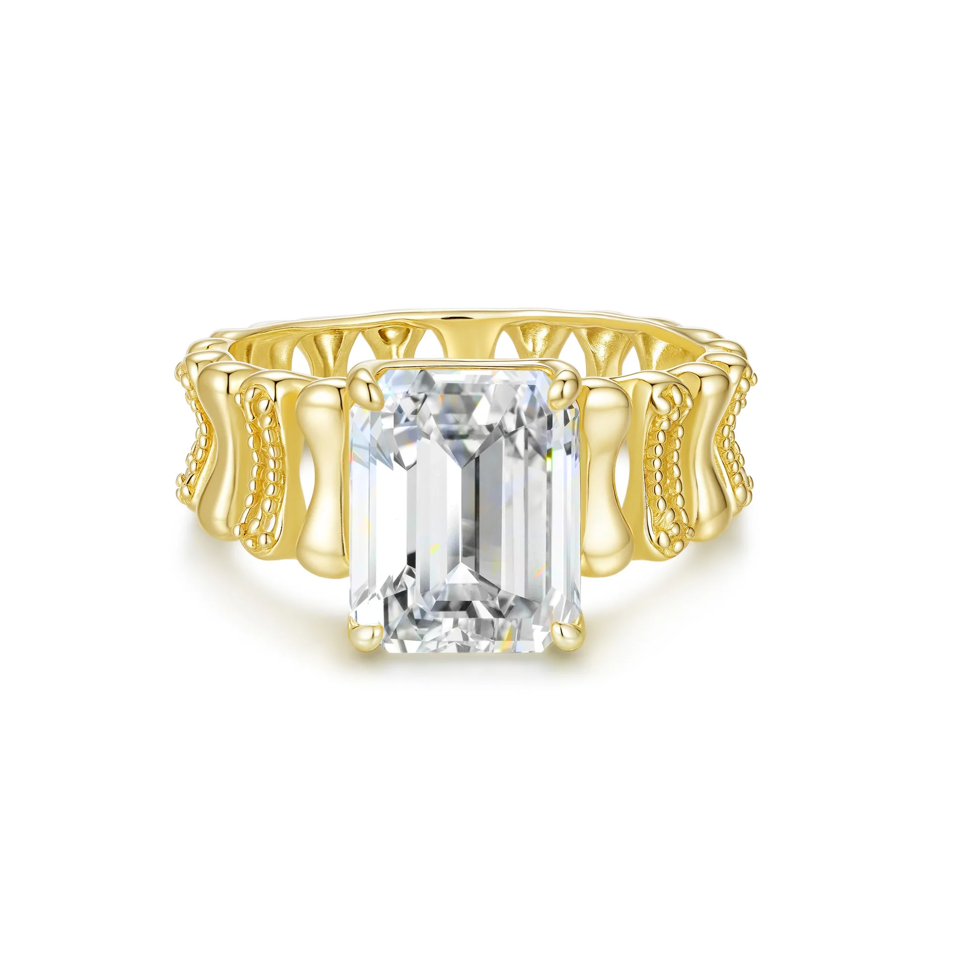 

Butterflykiss 8*10MM Emerald Cut Moissanite Ring 925 Sterling Silver 18k Gold Plated Wedding Jewelry For Women Gift