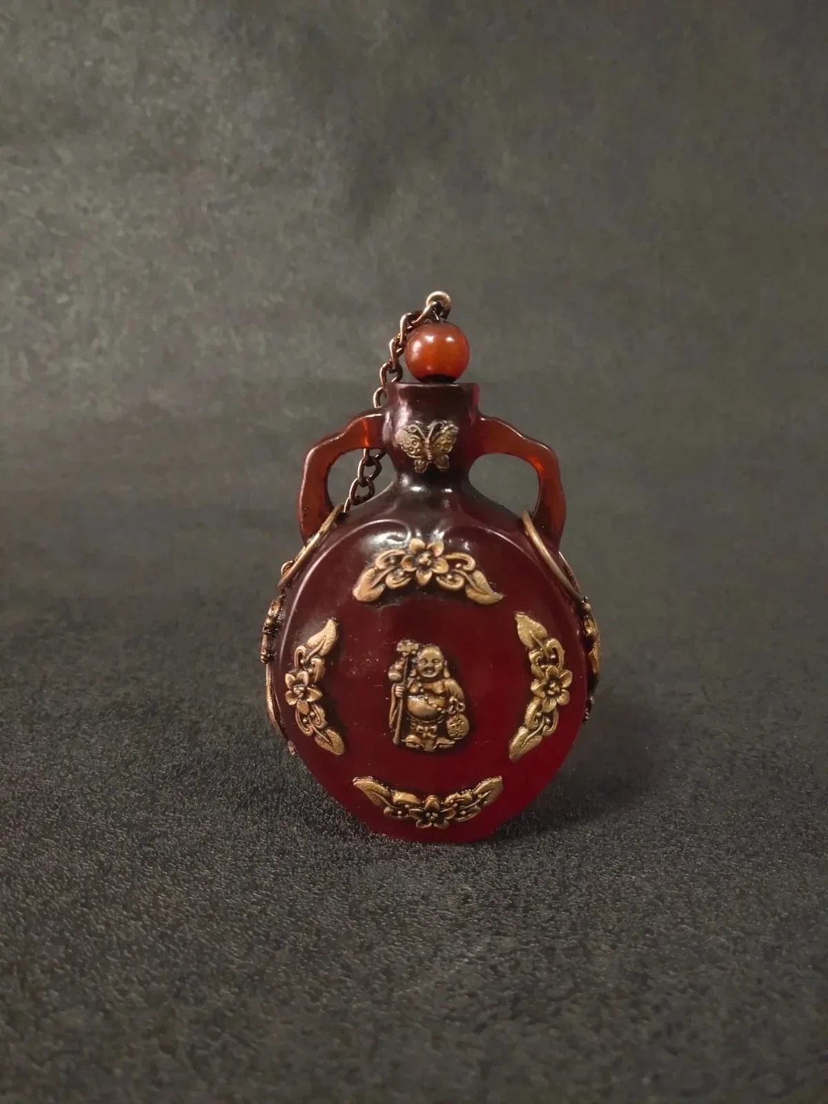 Collectible Chinese old beeswax inlay tibet silver buddha handmade snuff bottle
