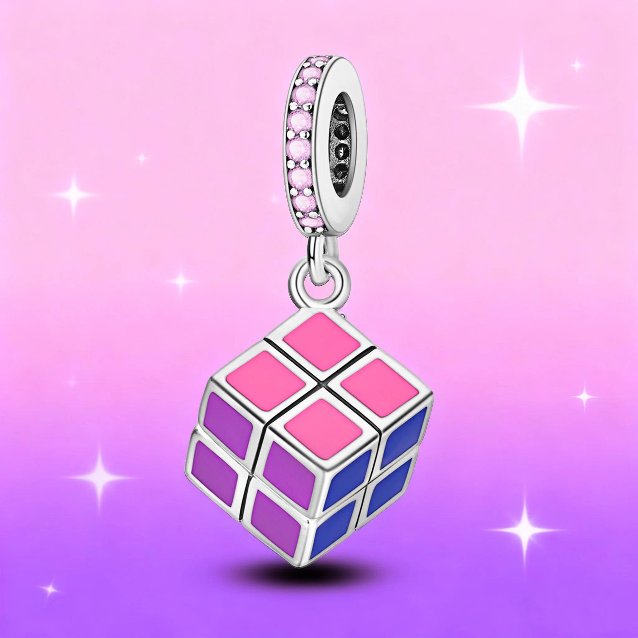 925 Silver Charm Rotating Rubik's Cube Fit Original Bracelet Making Fahsion Pendnat Woman Jewelry