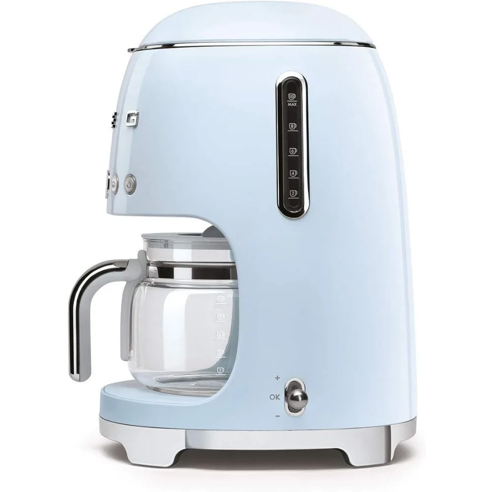 50's Retro Style Aesthetic Drip Coffee Machine with 10 Cup Glass Carafe, Auto Start Feature, Keep Warm Plate