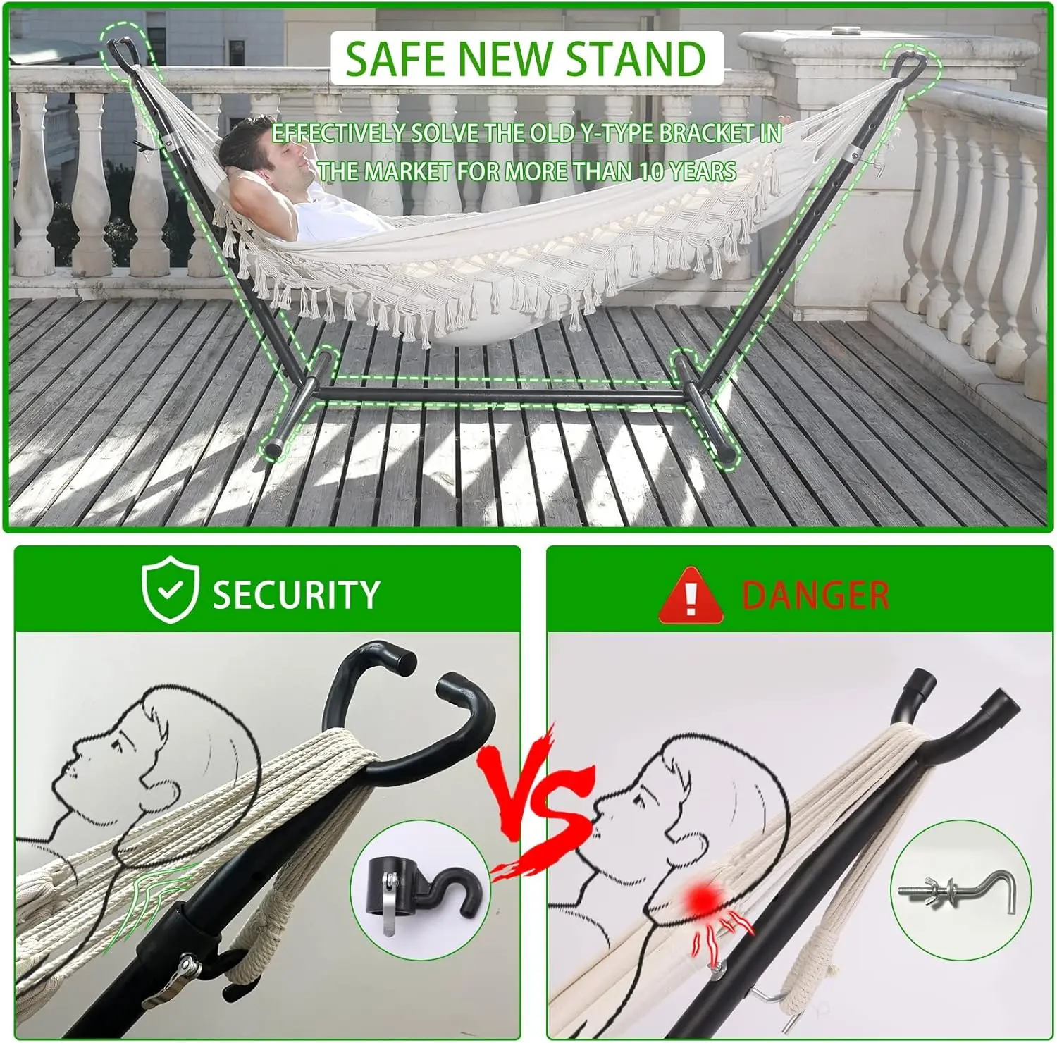 

Двойной гамак с подставкой Модернизированный держатель для телефона Портативный сверхмощный из нержавеющей стали для использования в помещении и на открытом воздухе, патио, двор, пляж