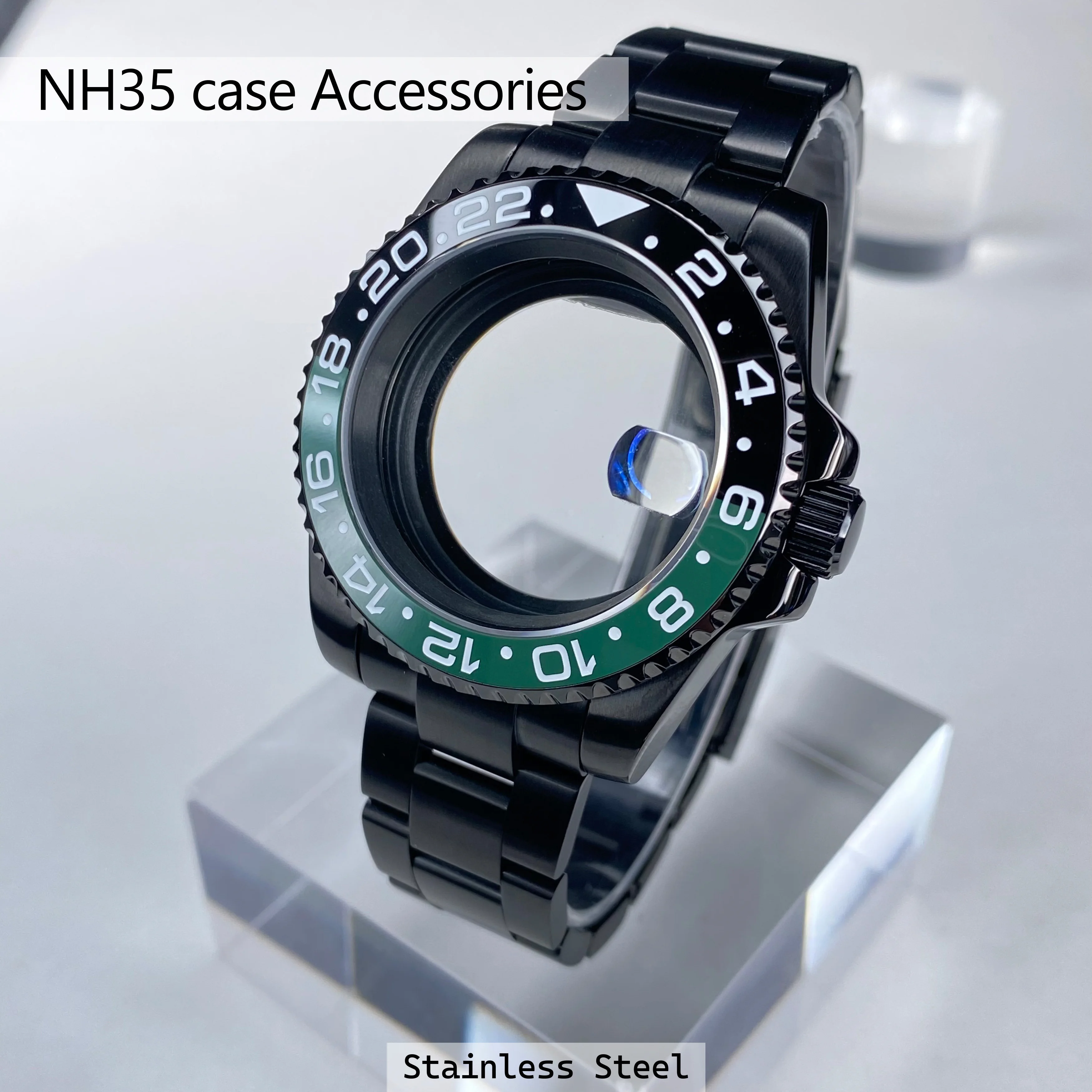 

Черный корпус часов NH35 40 мм GMT/SUB, нержавеющая сталь, сапфировое стекло, подходит для механизма NH34/35/36, аксессуары для циферблата 28,5 мм NH35