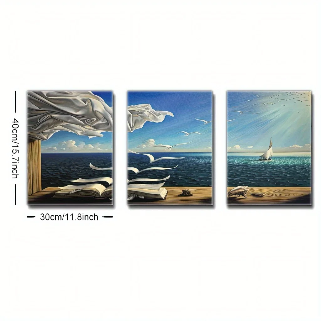 طائرة ثنائية الأبعاد، 3 قطع من القماش بدون إطار، تفسير فني منزلي على الموضة للوحات تزيين المناظر الطبيعية على شاطئ البحر، Tyndall