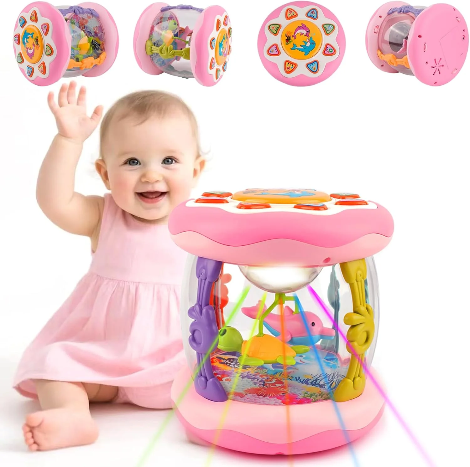 Interactive Music Light Roller 360° Rotating Lights Promote Baby Learn to Walk Grasping and Crawling Toy