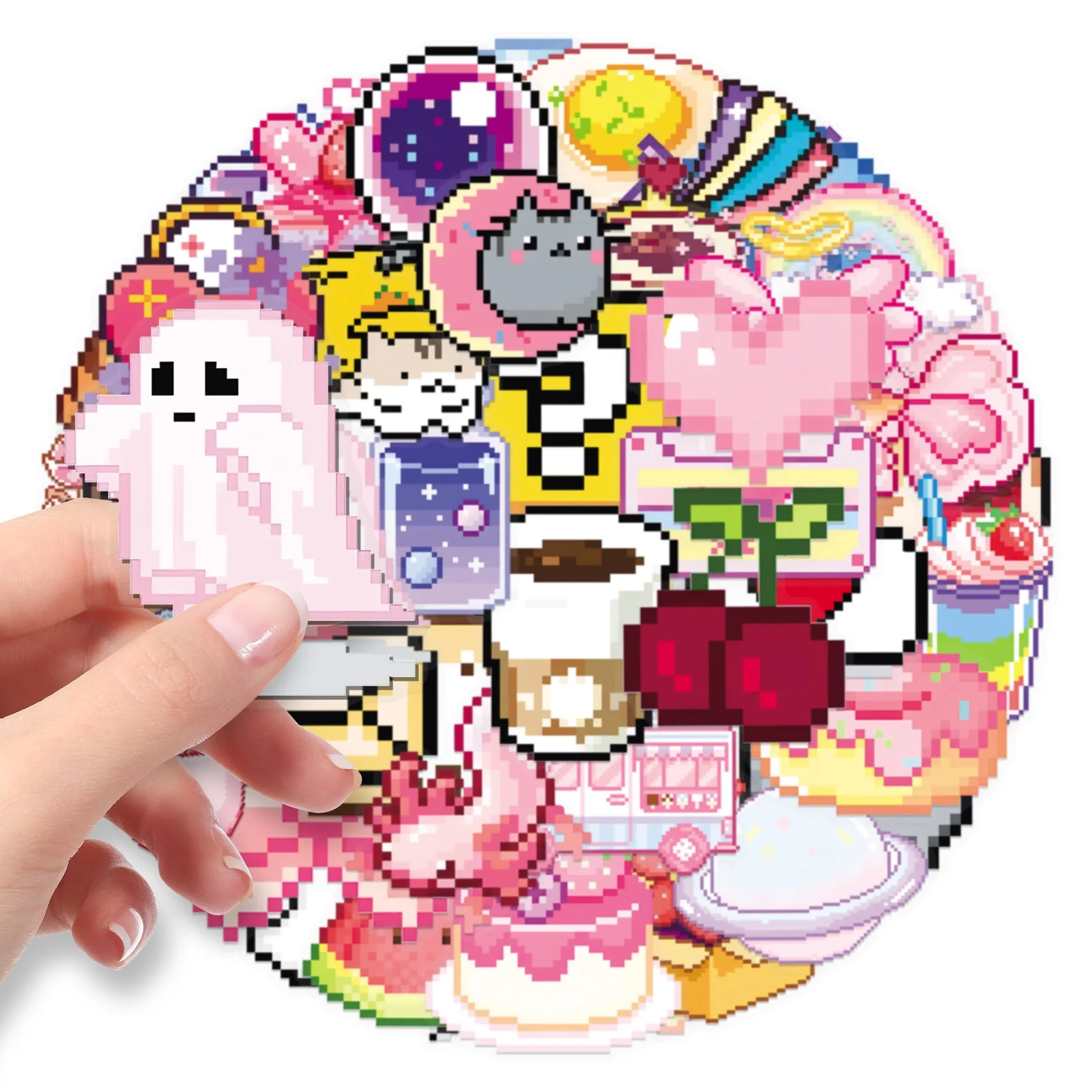 10/50 stücke Nette Rosa Pixel Mädchen Transparente Aufkleber Ins Aufkleber Tagebuch Koffer Sammelalbum Telefon Laptop Gepäck Kawaii Aufkleber Spielzeug
