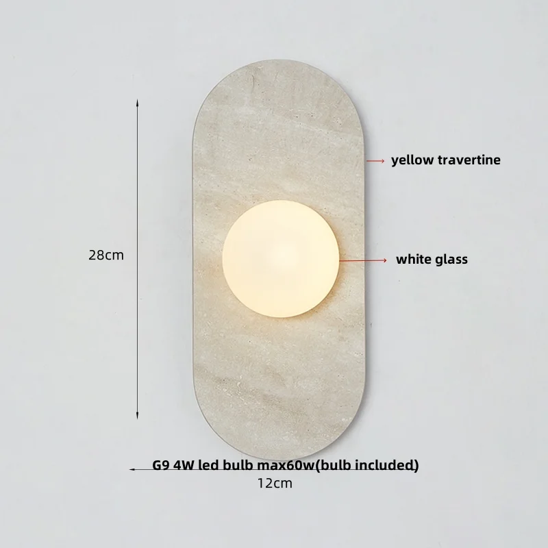 Lange ovale Bulgari natuurlijke marmeren wandlamp wit glazen bol muur scone eetkamer Scandinavische luxe trap gangpad naast stenen licht