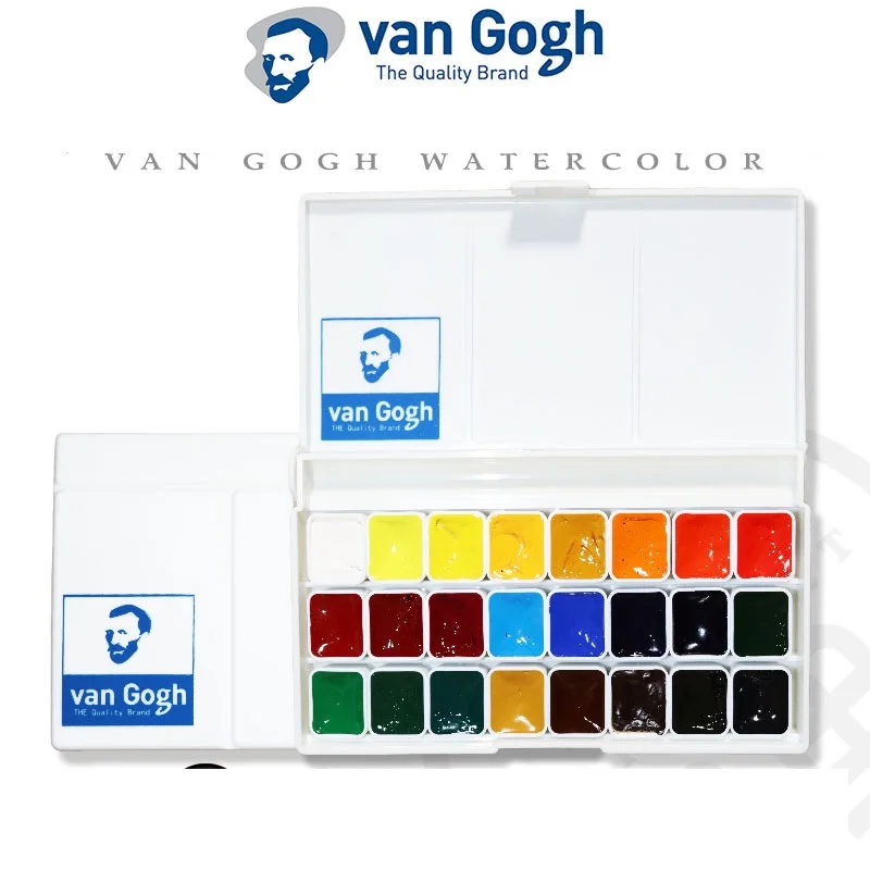 Original van Gogh 24 Color Watercolor Set for Beginners Solid Watercolor Dispenser Palette Portable Student Painting Art Supplie