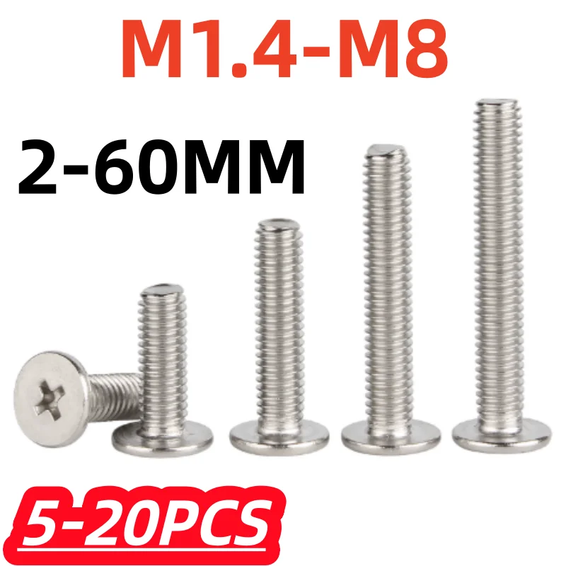 5-20Pcs M1.4 M1.6 M2-M8 CM 304 Stainless Steel Cross Phillips Ultra Thin Super Low Flat Wafer Head Screw Bolt Support Customize