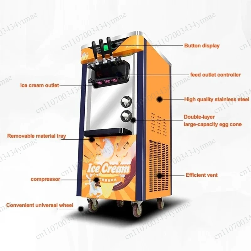 Commercial Soft Serve Ice Cream Machine 3‑Flavor Vertical Automatic Ice‑Cream Maker 18L/H 2100W 110V‑220V With Compressor