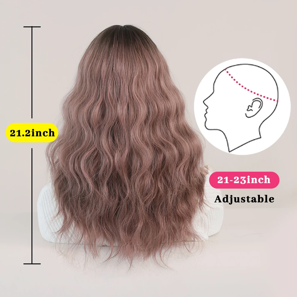 Pink Ombre Brown Wig Women Wigs with Bangs Long Wavy Hair Heat Resistant Synthetic Wig Cosplay Lolita Daily Party Wear