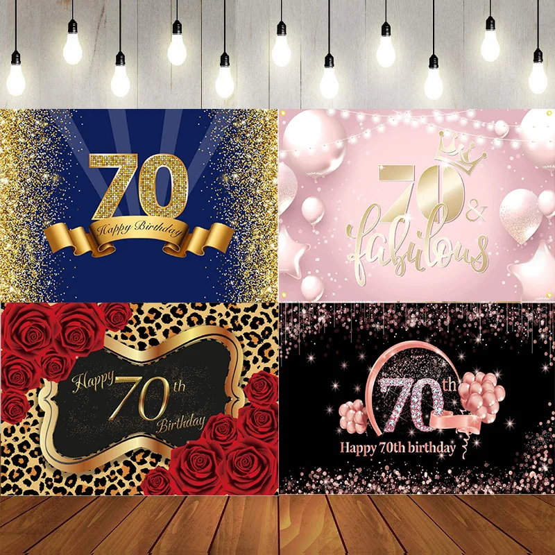 70th Birthday Party Outdoor Garden Table Wall Decor Decoration Rose Gold Fabric Banner Photo Backdrop Photography Background