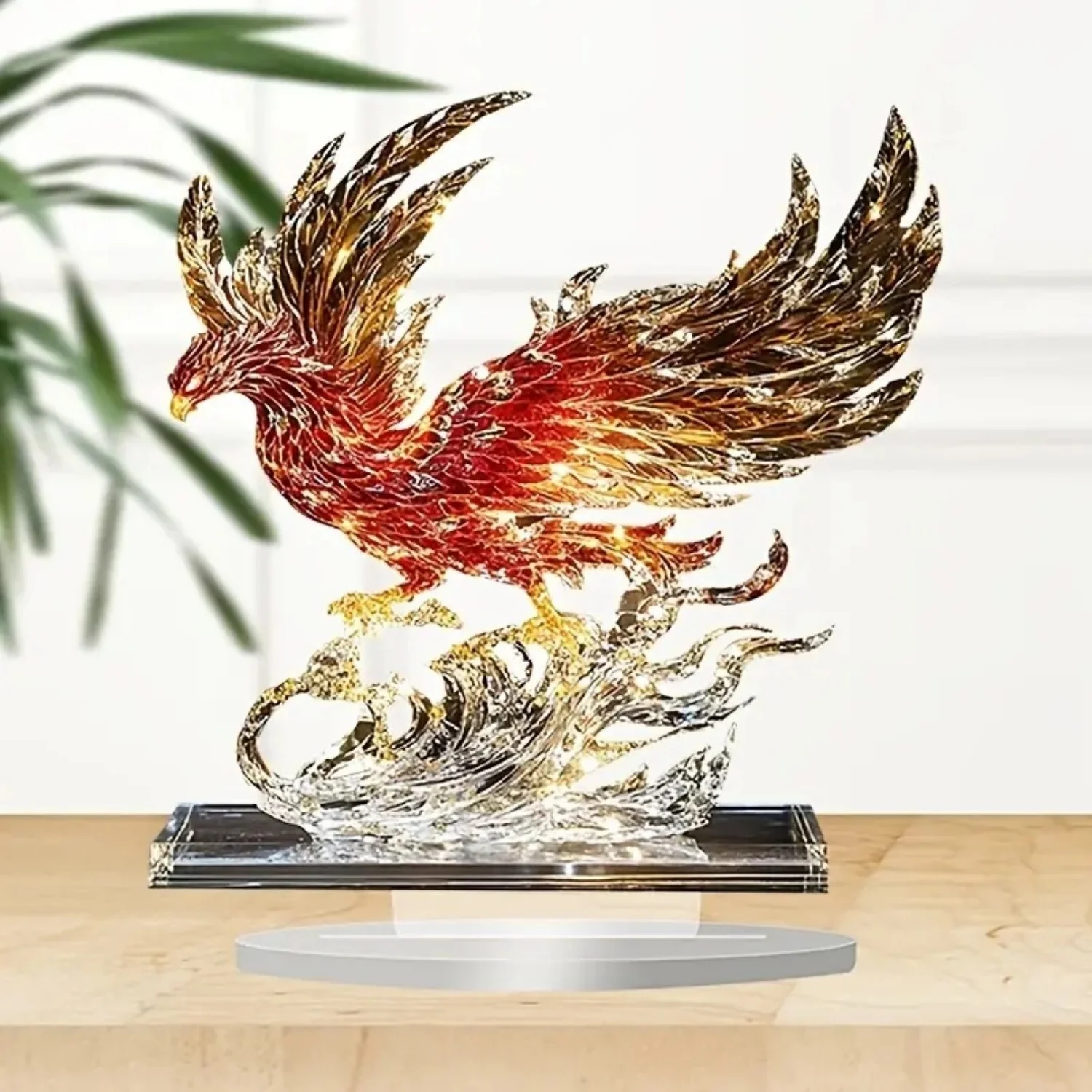 Crystal Phoenix Acrylic Statue,2D Flat Figurine,Home,Office,Cafe,room,Studio,display Case,Table Ornament Desktop Decor Kit