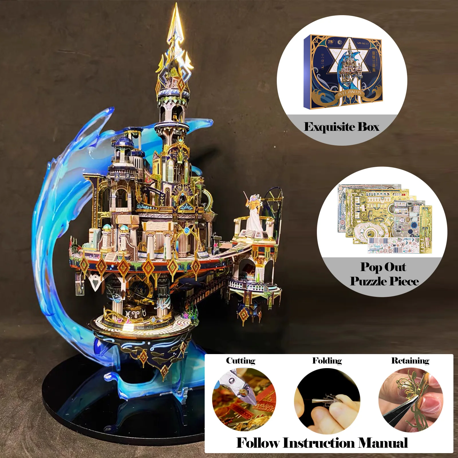 MU 3D Metal Puzzle ATLANTIS DIY Assembly  Western building Model kits Toy For Adults Children Gift for Friend