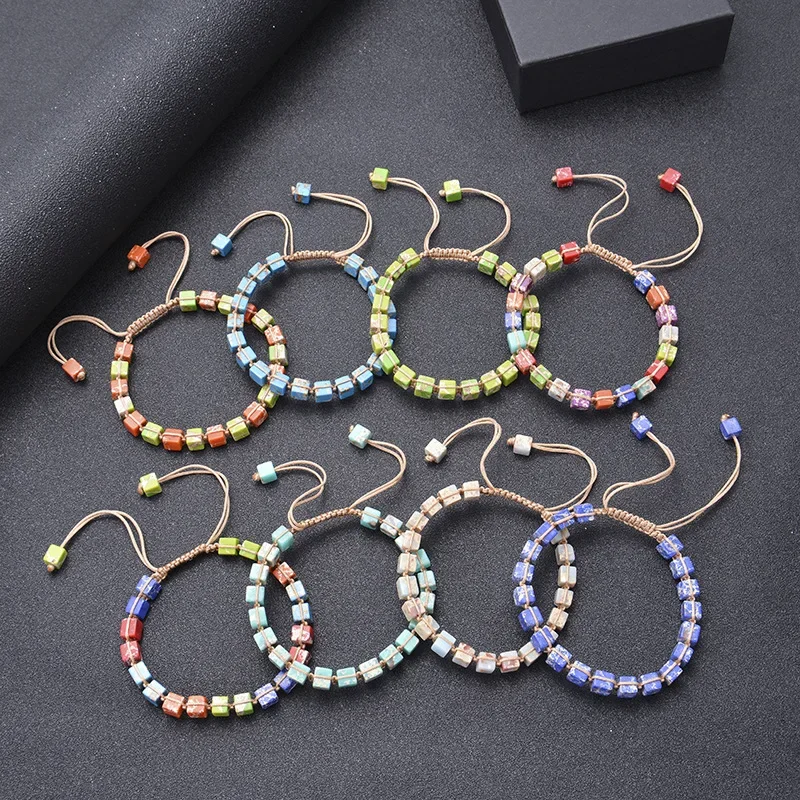 Vintage Ethnic Blue Color Natural Gem Bracelet for Women Men Tibetan Gypsy Bead Leather Adjustable Bracelets Fashion Jewelry