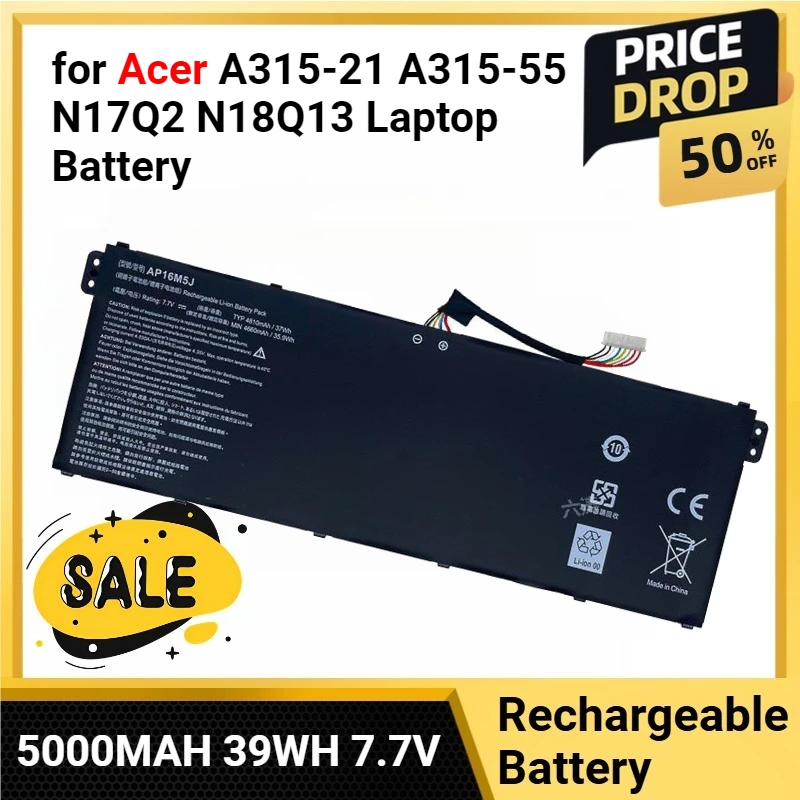 

AP16M5J 5000MAH 39WH 7.7V Laptop Batteries for Acer A315-21 A315-55 N17Q2 N18Q13 Laptop Battery