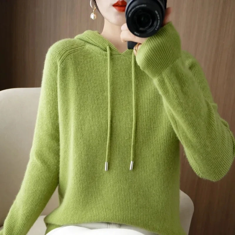 2025年秋冬新作 プルオーバーセーター レディースファッション ミドル丈 フード付き スリムニットコート 女性用カジュアルオーバーコート レディーストップス