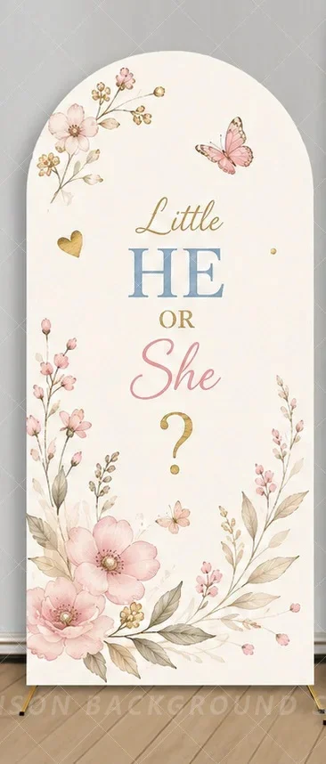 Pastel Floral Gender Reveal Arch Backdrop Cover Boy or Girl flower Baby Shower Party Decor background