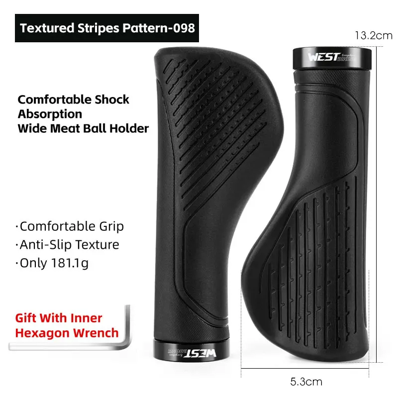 WEST BIKING Ergonomische MTB-Lenkergriffe mit Erweiterter Handballenauflage, Stoßdämpfung, Weicher TPE-Lock-on-Griff für Mountainbikes – Detail 6
