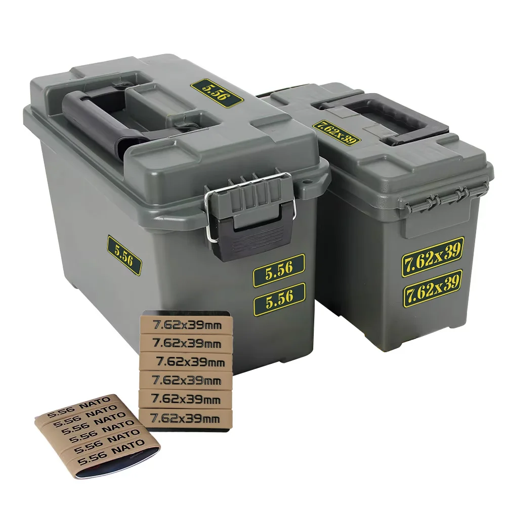 Tactical Ammo Box High Strength Safety Box Weapon Safe Storage Crate w/ 12Pcs Magazine Marking Band Sticker for 7.62x39 5.56Nato