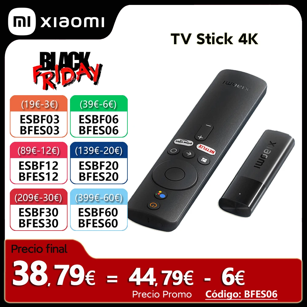 Global Version Xiaomi Mi TV Stick 4K Ultra HD Android TV 11 2GB RAM 8GB ROM Bluetooth 5.2 WiFi HDMI Netflix Google Assistant