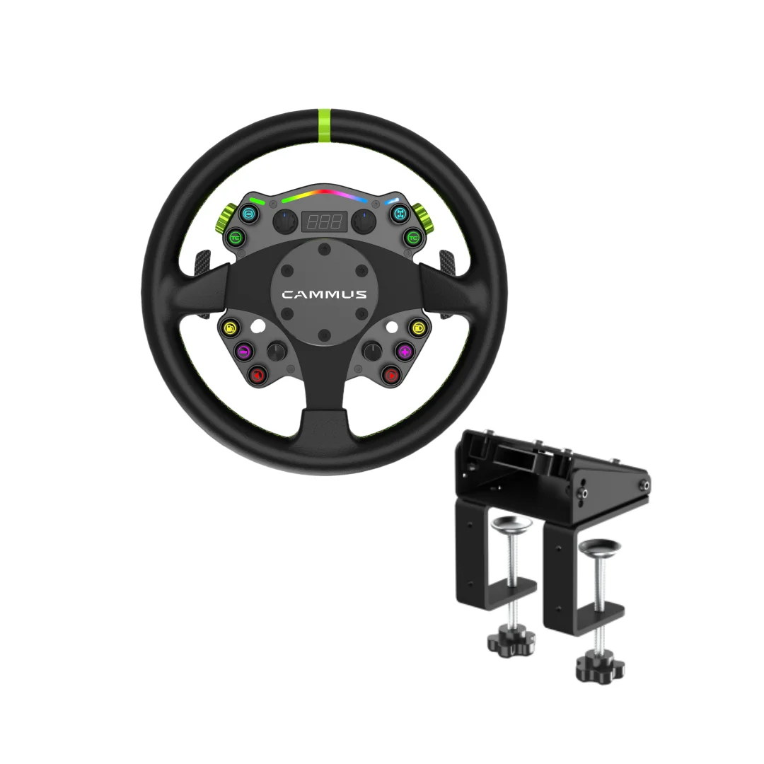 

Рулевые колеса CAMMUS Racing Simulator C12, кожаный чехол на руль + зажим для крепления на стол + многофункциональные кнопки управления, ре