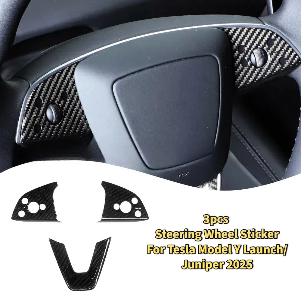 

For Tesla Model Y Launch/Juniper 2025 Steering Wheel Sticker 100% Rear Carbon Fiber Panel Cover Interior Car Accessories 3PCS