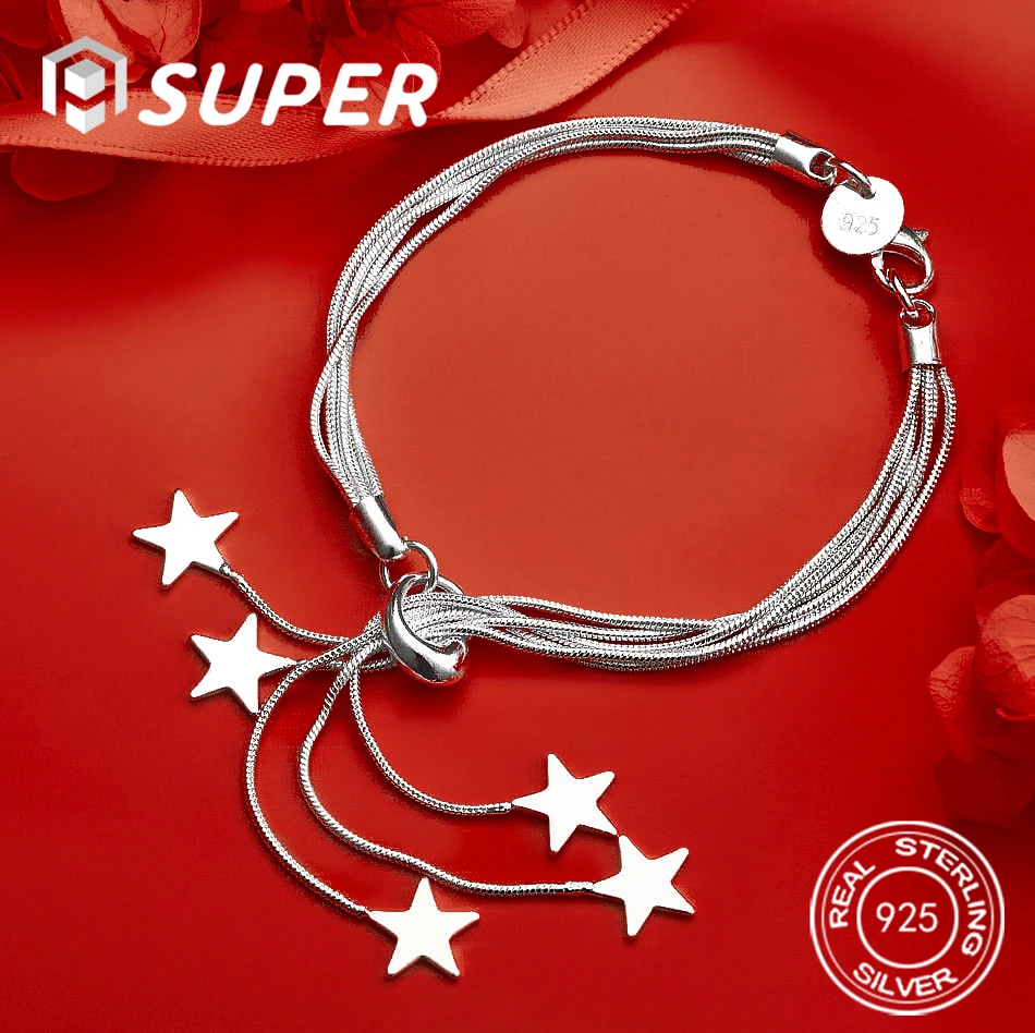 

Alisuper 925 Sterling Silver Exquisite Star Pendant Bracelet Fashion Women's Jewelry Gift Accessories Party