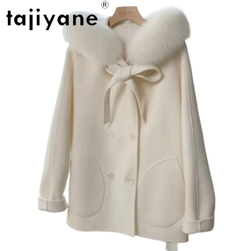 AJIYANE 100% Imported Australian Wool Coat Women Winter Coat Hooded Jackets Fox Fur Collar Coat for Women Clothing Korean Пальто
