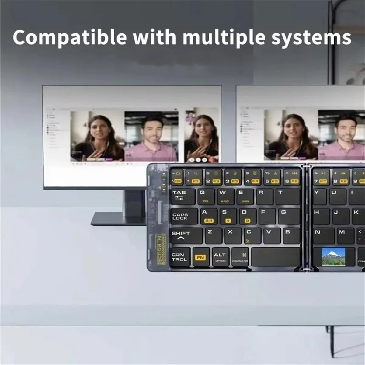 Transparent Foldable Wireless Bluetooth Keyboard with Mouse Kit Folding Travel Keyboard for Smartphone Computer