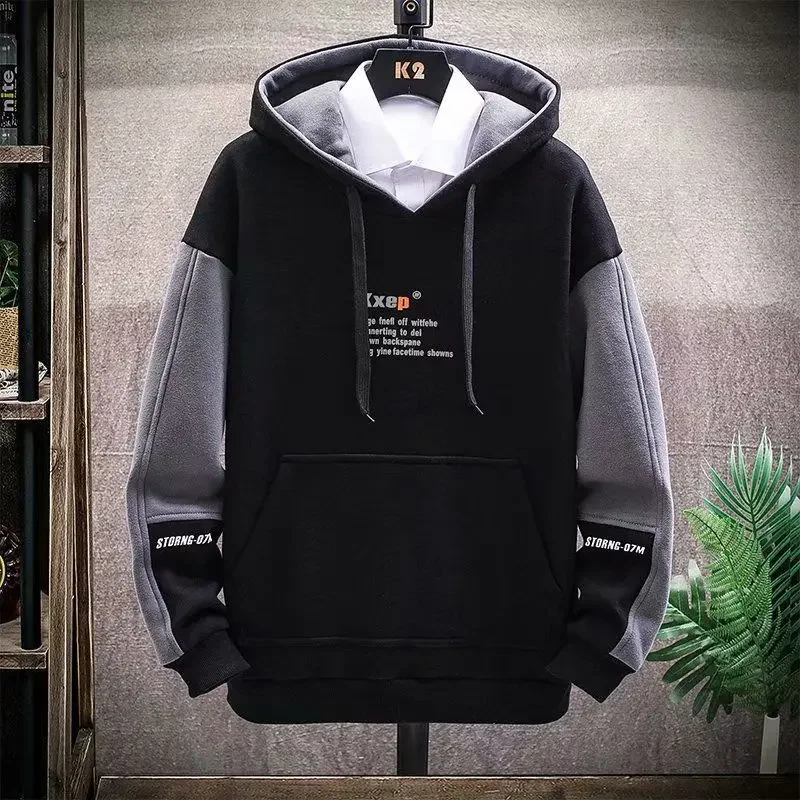 

Sweatshirts For Man Loose Hoodies Men's Clothing Black Fleeced Hooded Winter Sweat Shirt Korean Style Low Price One Piece Warm