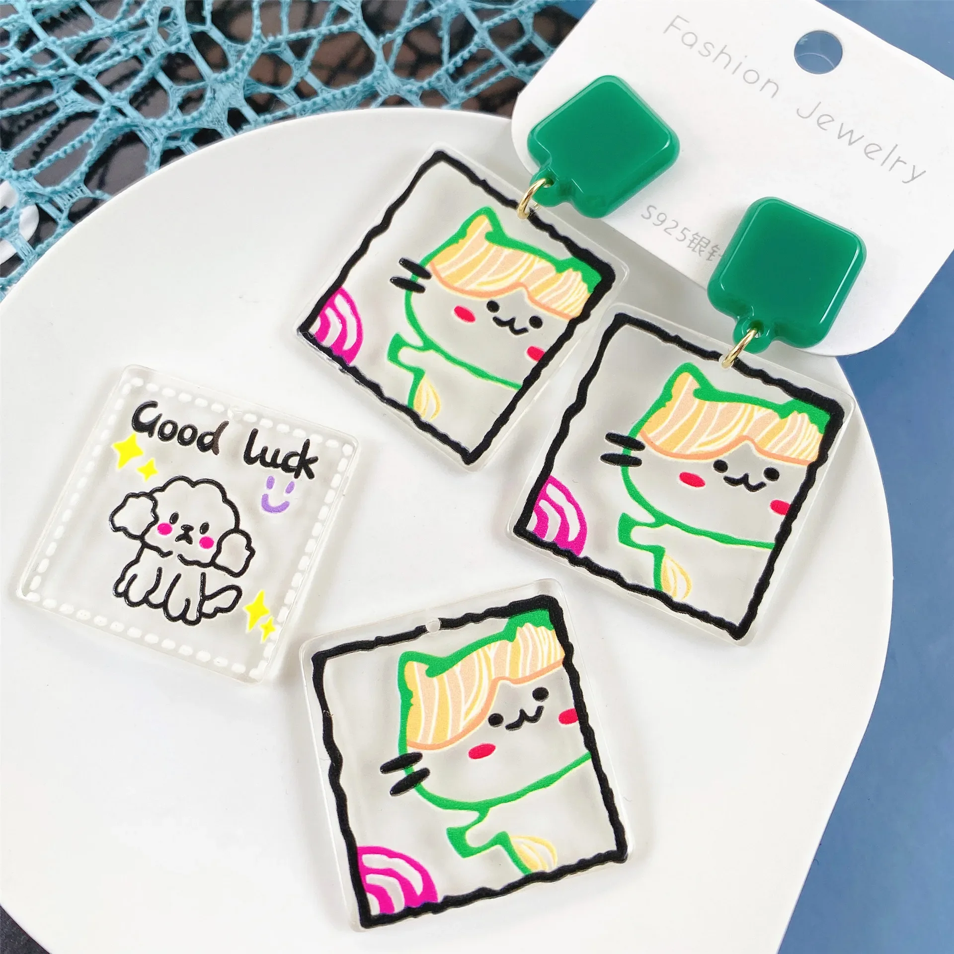 10pcs Transparency Pendants Square Cute Cat Arylic Pendant Charms for Handmade Jewelry Making Diy Necklace Earrings Accessories