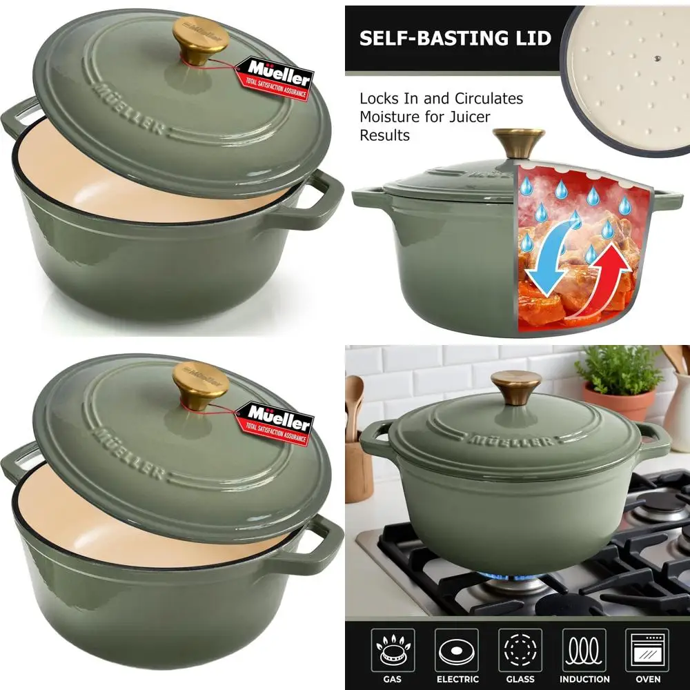 

Эмалированная чугунная жаровня (голландская печь), 4,5 литра, для выпечки хлеба на закваске, пригодна для использования в духовке до 500°C ° F, Подходит для всех типов плит, Green Kitchenwa