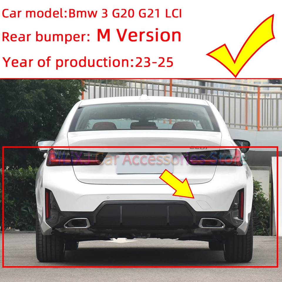 BMW 3 G20 G21 LCI M 스포츠 2023-2025 #51125A697D5 용 자동차 리어 범퍼 견인 후크 아이 커버 캡 견인 견인 견인 쉘 뚜껑 트림