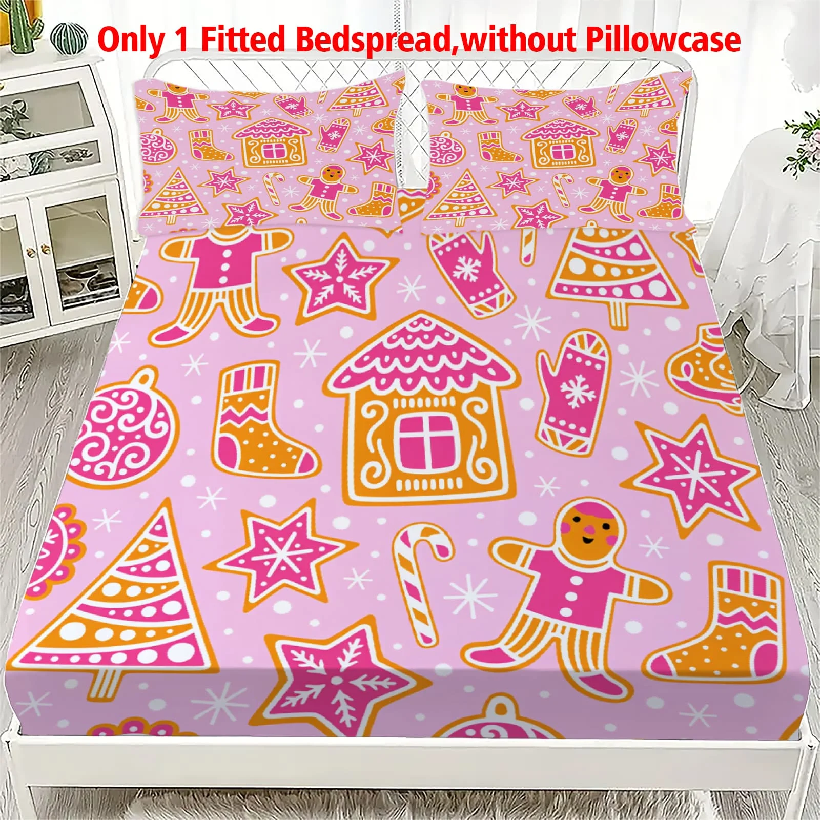 1 Stück Rosa Lebkuchen-Kekse Bedrucktes Spannbettlaken mit Tiefen Taschen, Elastischer Matratzenbezug für Einzel-, Doppel-, Queen- und King-Size-Betten, Schlafzimmer-Dekoration