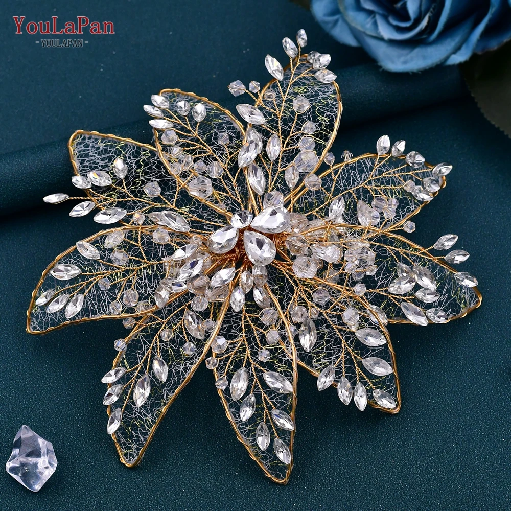 TOPQUEEN Big Flower Bridal Hair Clip Wedding Hair Accessories Bride Headdress Big Flower Woman Hair Pins Head Jewelry HP217