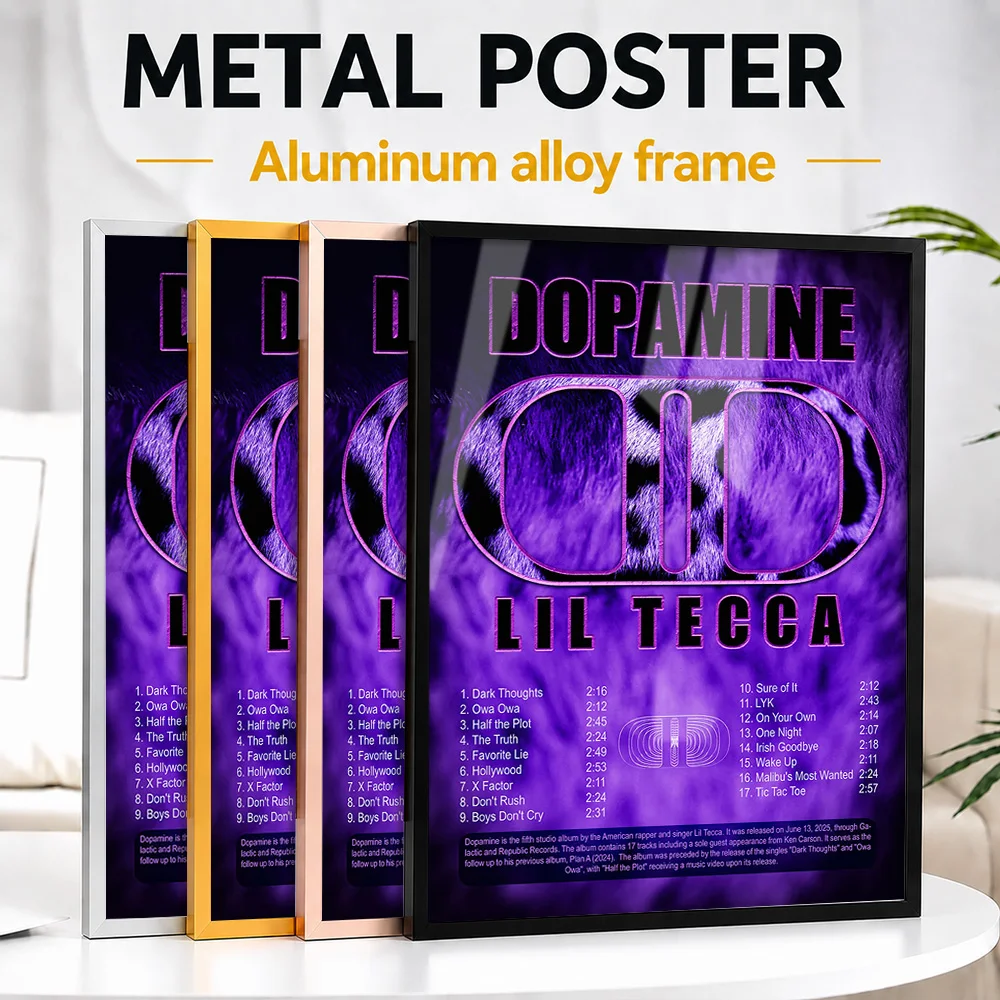 Lil Tecca Dopamine Album Tracklist Framed Metal Poster Personalized Recording Tribute Wall Art Ideal For Music Fans In Home Bar