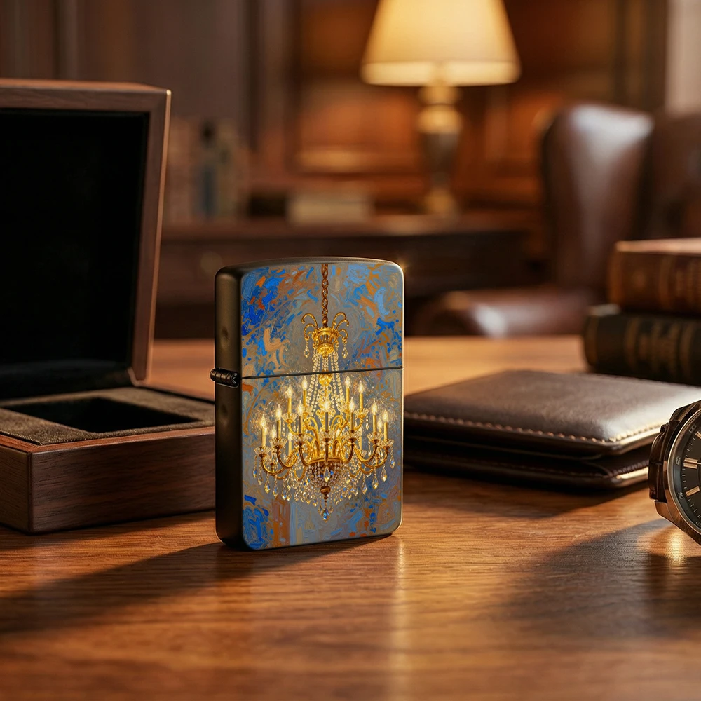 Flip Top Lighter Vintage Gold Crystal Chandelier Oil Painting Pattern lighters vintage lighters for smokers Collectible Gift