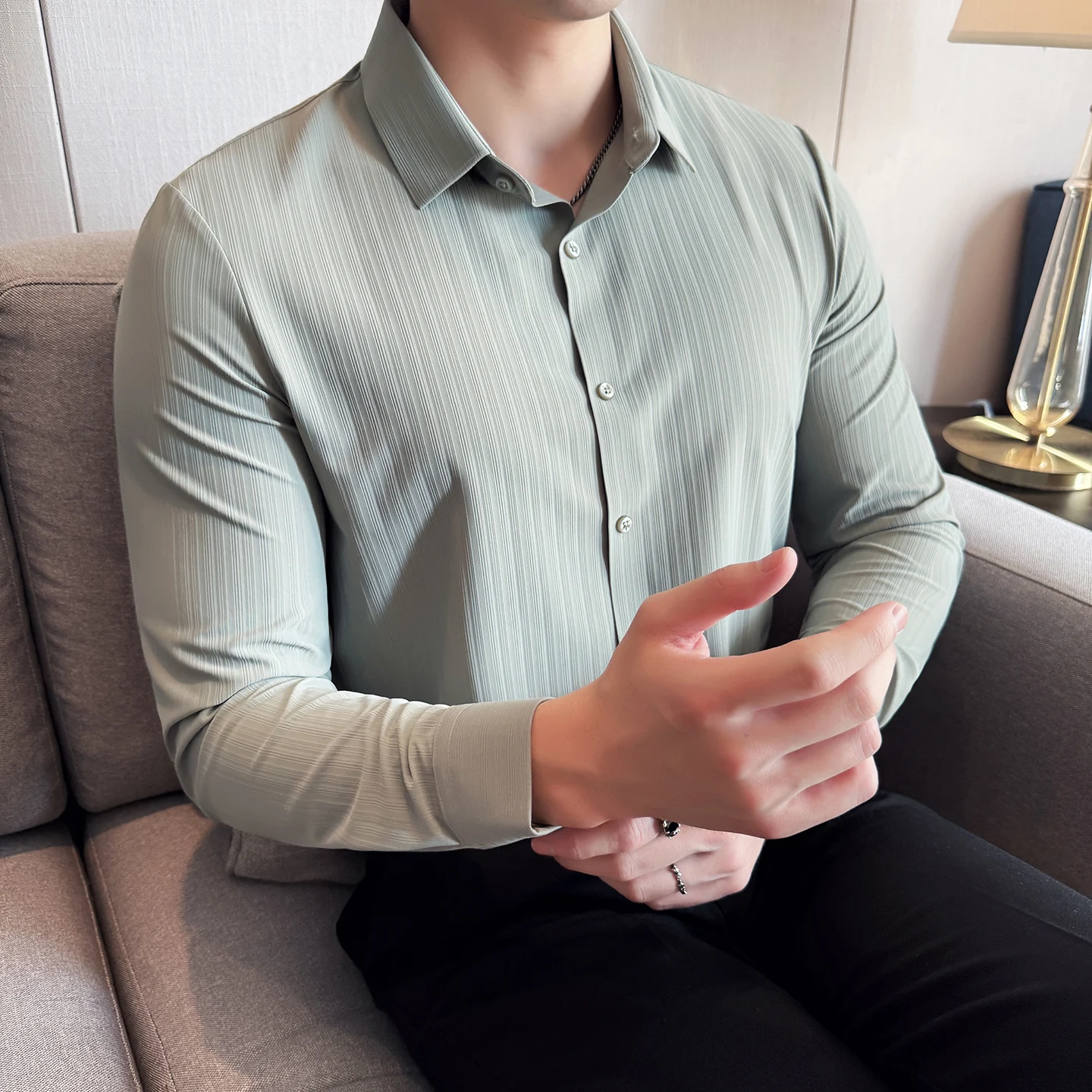 

High Quality Striped Men's Shirt Autumn Winter Long Sleeve Casual Business Formal Dress Shirts Social Party Office Uniform Shirt