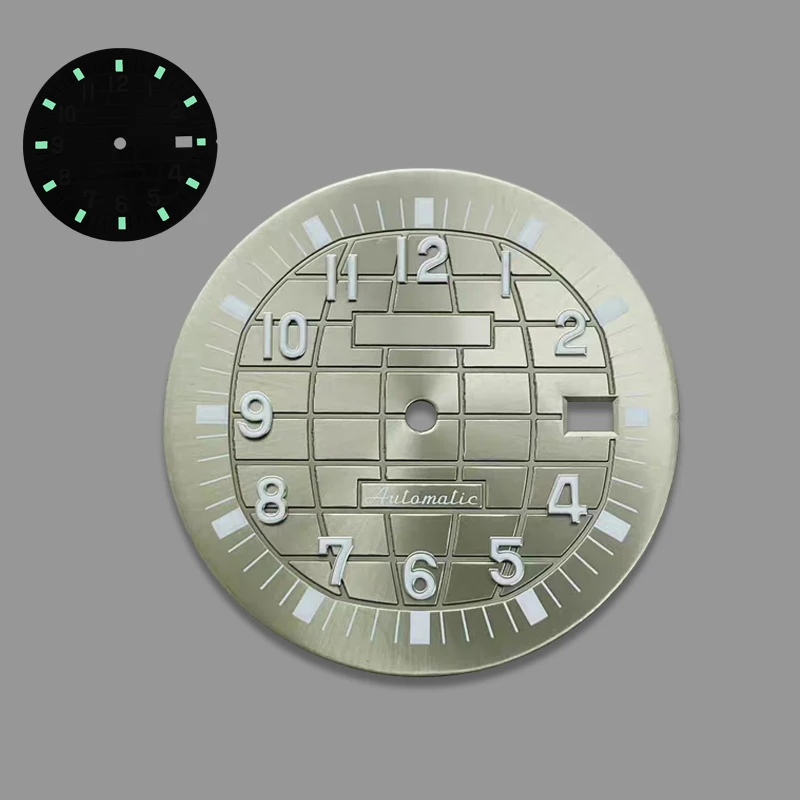 Reloj mecánico NH35 con esfera de 32mm de diámetro, superficie de buceo granada con protector solar modificado que brilla en la oscuridad verde