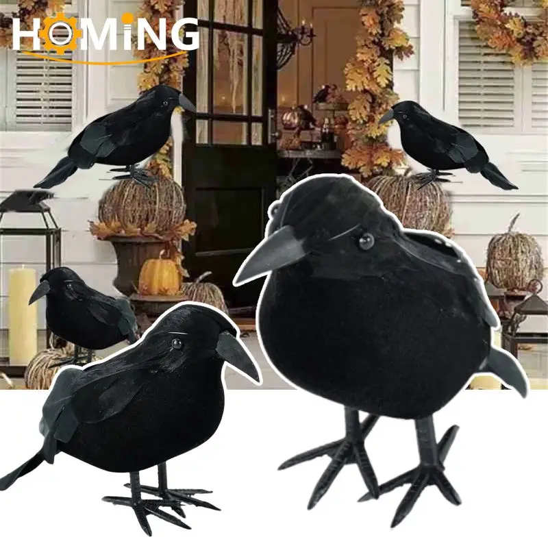 Corvo Simulação De Plástico Com Asas De Penas, Modelo De Corvo, Decoração De Festa De Halloween, Pássaro Falso Preto, Decoração De Jardim Prop, 1 Pc, 2 Pcs, 4Pcs