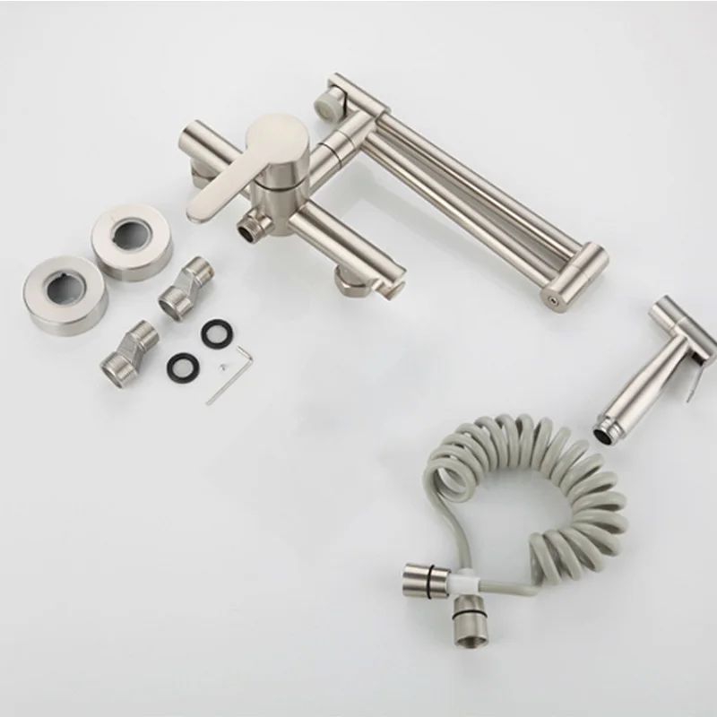 

Kitchen Faucet With Spray Gun Double-Jointed Pot Filler Kitchen Sink Faucet Wall Mount Retractable Foldable Mixer Tap Swing Arm