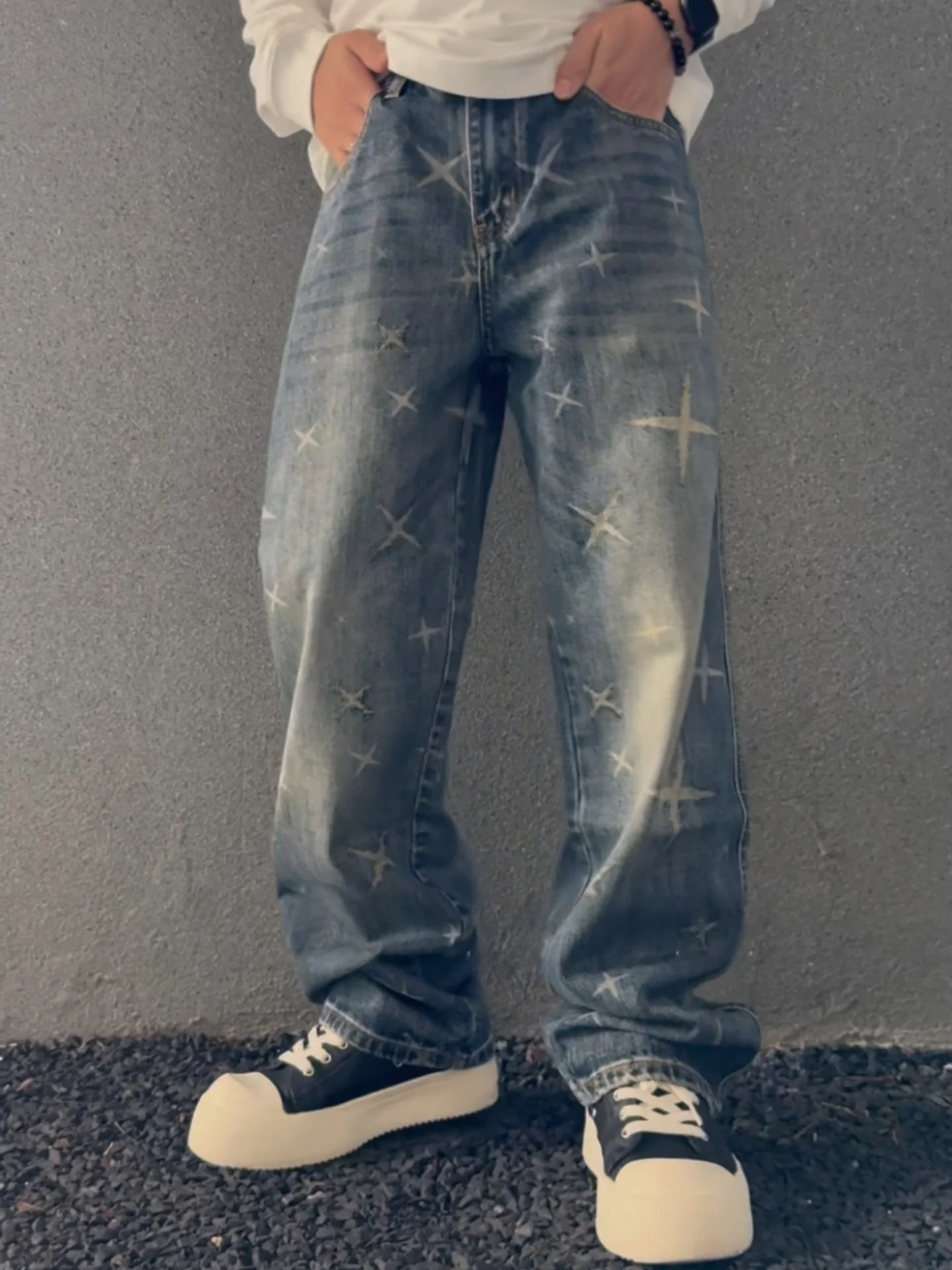 

High Waist Straight Leg Men's Jeans Casual Vintage Quali Polyester Fiber Wear Resistant Autumn New Arrival Street Sle
