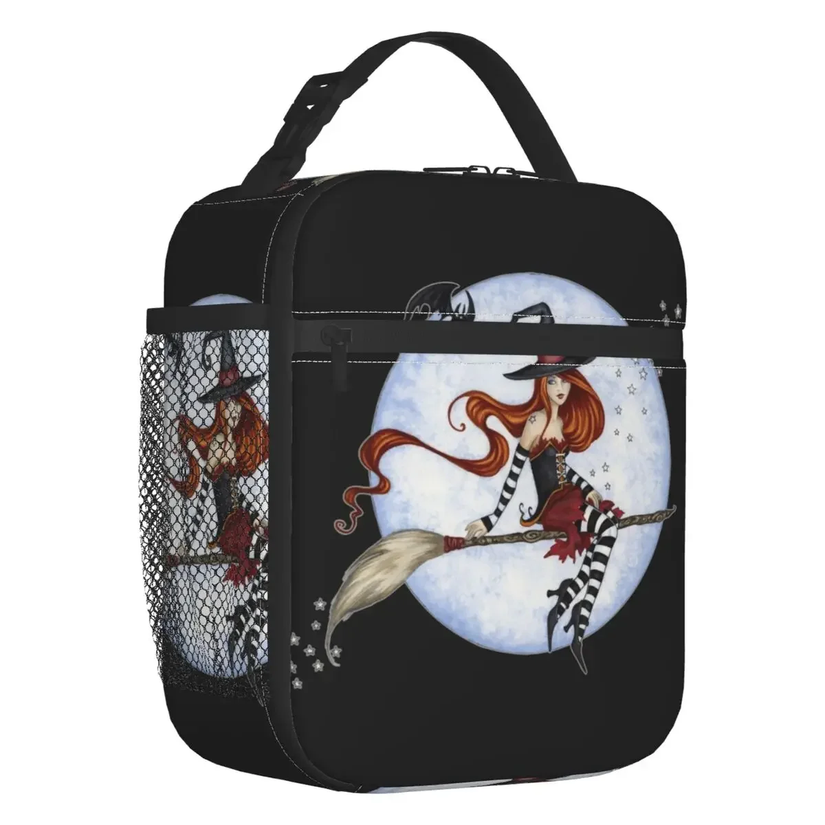 

Halloween Witch Moonlight Ride Thermal Insulated Lunch Bag Women Goth Occult Lunch Container for Kids School Storage Food Box