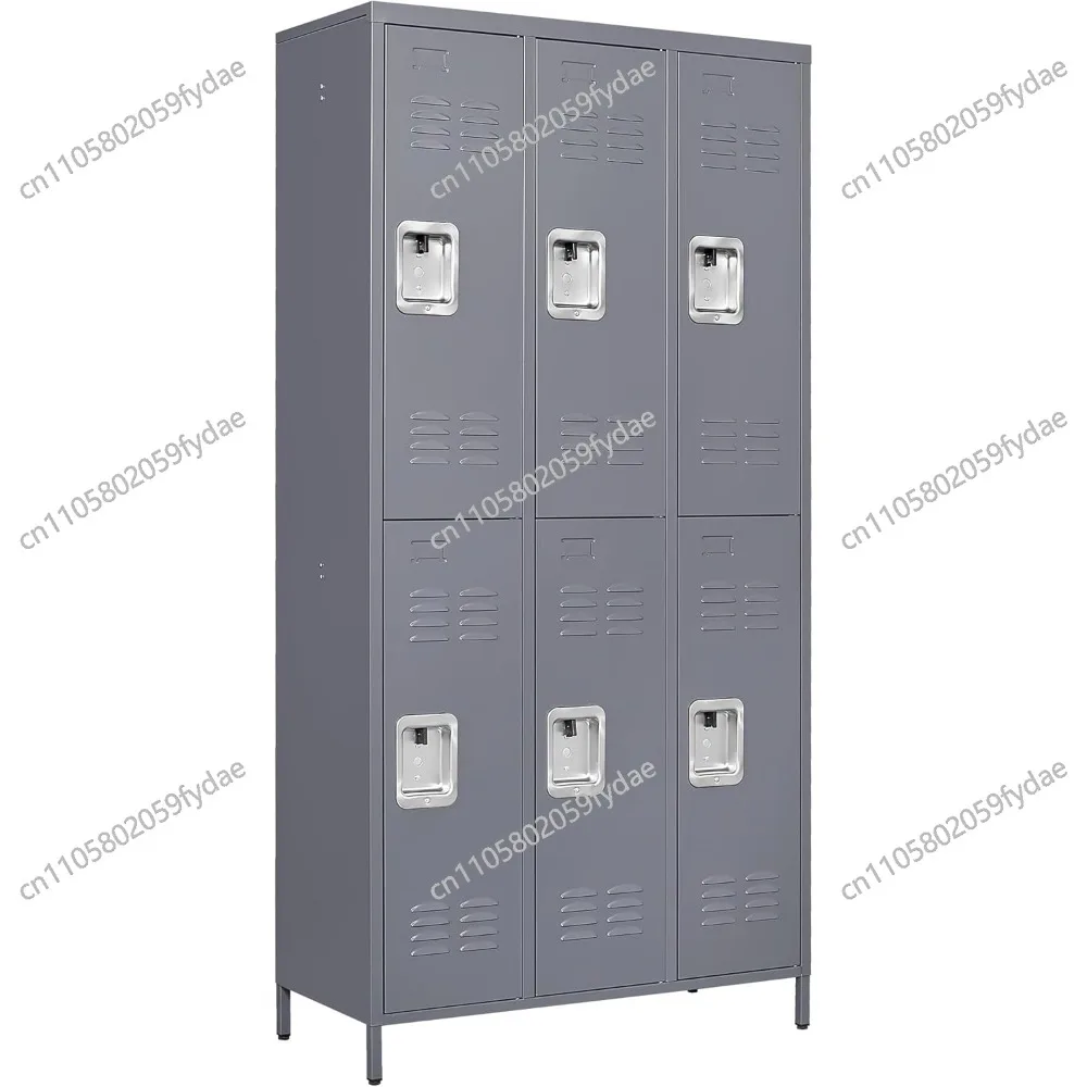 Tall Employees Locker with Shelves and Hooks 6 Doors Steel Sports Locker for Office Home Bedroom SchooA