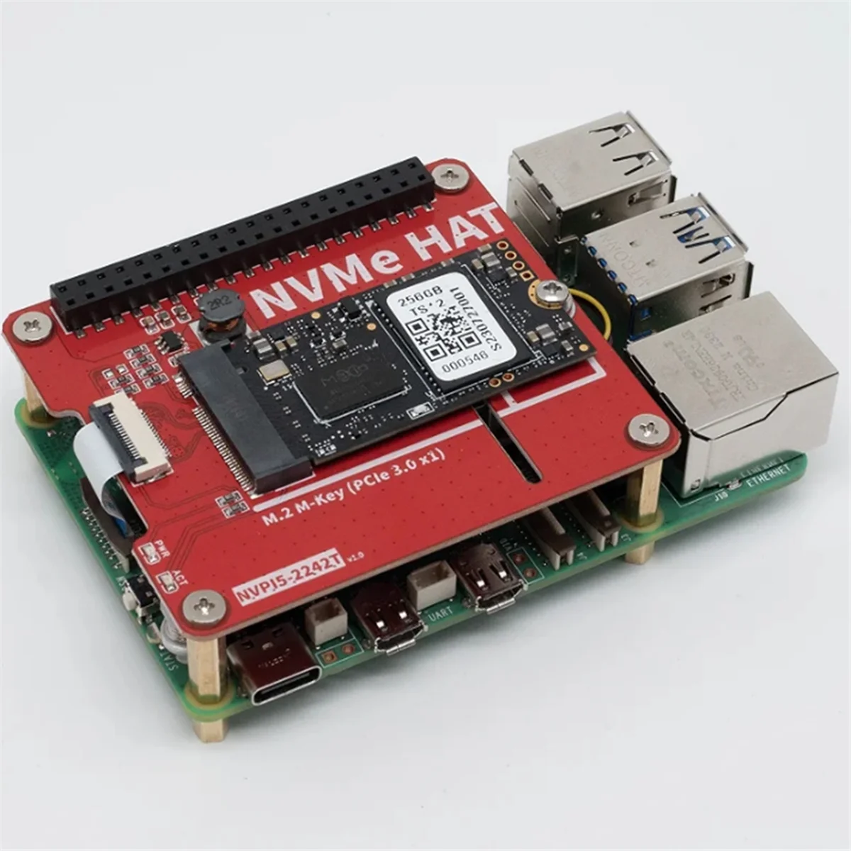NVPI5 2242T M.2 NVMe HAT SSD 2280 PIP PCIe Placa periférica para Raspberry Pi 5 Adaptador de extensão