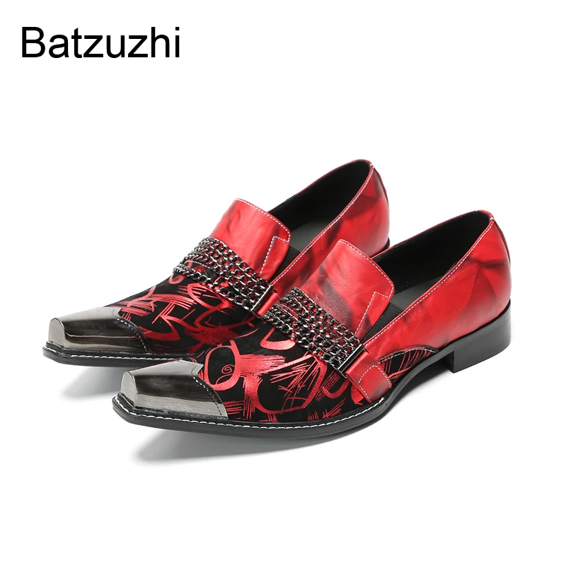 

Batzuzhi Luxury Handmade Men's Shoes Slip on Red Genuine Leather Dress Shoes Man Oxfords Formal Business, Party and Wedding Shoe
