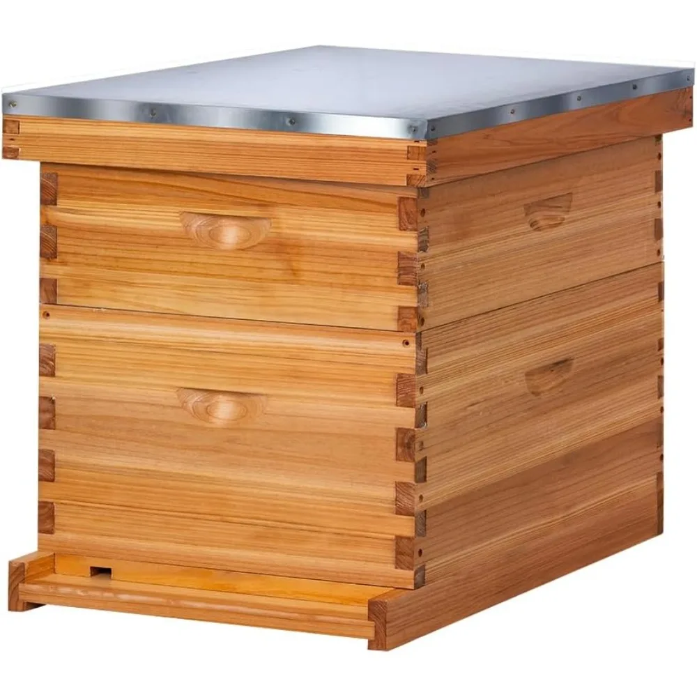 

POLLI-BEE 10-Frame Bee Hive Kit with Wax-Coated Beehive Components for Beekeepers, Full Set Including One Deep Brood Box and One