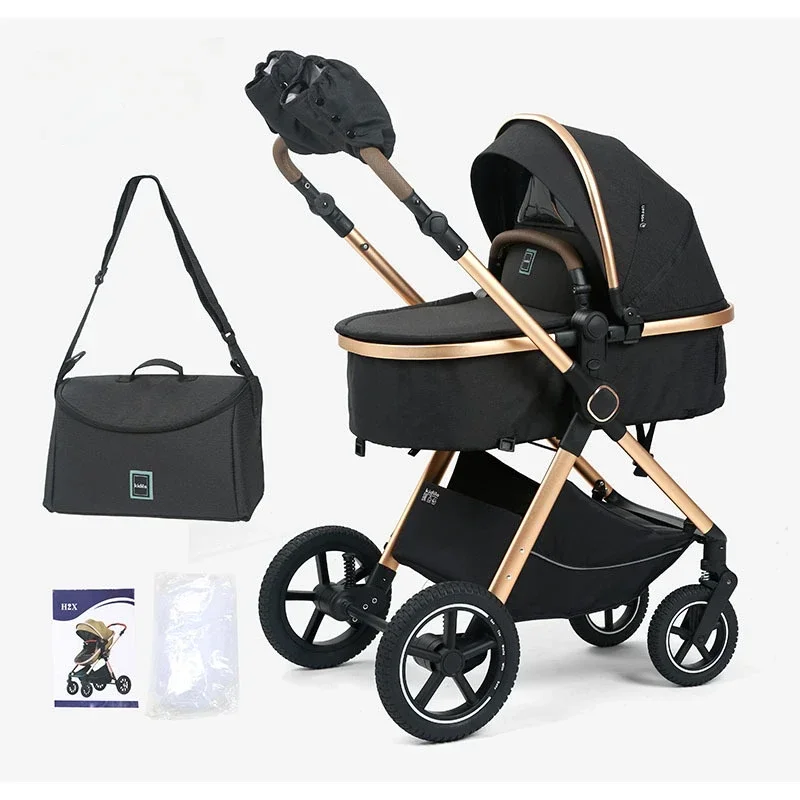 Deluxe baby stroller 2 in 1 newborn baby stroller Foldable high view baby stroller comes with a mommy bag and warm gloves