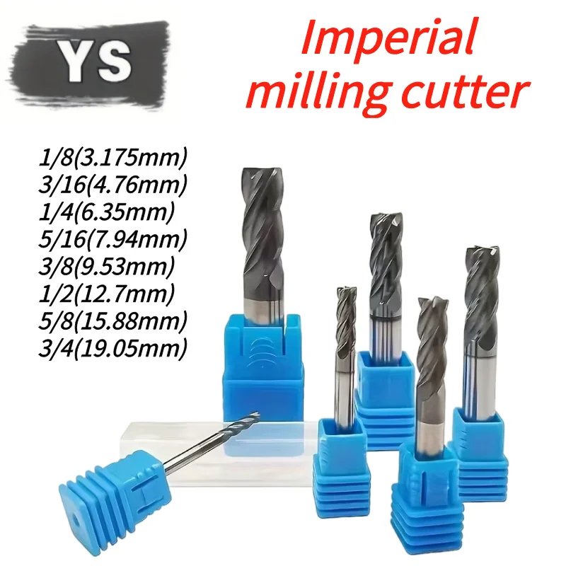 YS HRC58 Carbide Inch Milling Cutter 1/8 3/16 1/4 5/16 3/8 1/2