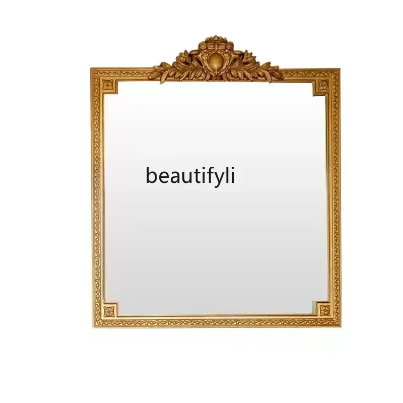 TTT  French retro wall fireplace mirror decorative  carved background   hanging home European makeup mirror